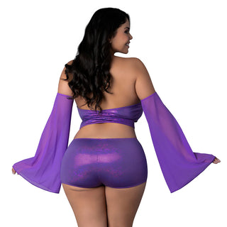Magic Silk Glimmer Wrap Bralette, Booty Shorts & Sleeve Set