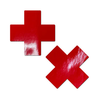 Pastease Plus X: Faux Latex Pleather Vinyl Cross Pasties
