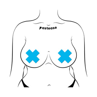 Pastease Plus X: Glow-in-the-Dark Neon Turquoise Cross Pasties Nipple Covers