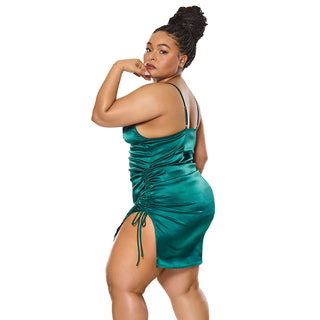 Coquette Holiday Green Satin Slip Dress