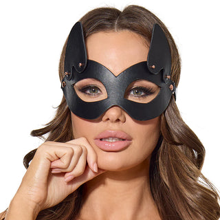 Coquette Pleasure Black Cat Vegan Leather Mask With Removable Ears