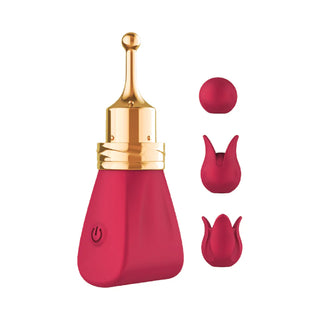 Gold Glam Tri-Tip Rechargeable Pinpoint Vibe With Removable Cap And Three Silicone Tips