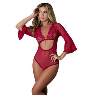 Magic Silk Black Cherry 3/4 Sleeve Playsuit Cherry
