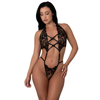 Magic Silk Black Cherry Plunge Top with Removable Chaps & Cheeky Panty