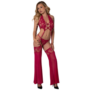 Magic Silk Black Cherry Plunge Top with Removable Chaps & Cheeky Panty
