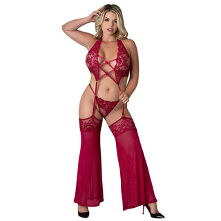 Magic Silk Black Cherry Plunge Top with Removable Chaps & Cheeky Panty