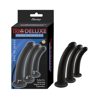 Trio Deluxe Curved 3-Piece Graduated Size Silicone Harnessable Dildo Training Kit