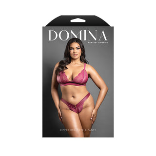 Fantasy Lingerie Domina Bralette & Panty with Zipper Details Berry
