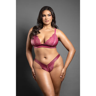 Fantasy Lingerie Domina Bralette & Panty with Zipper Details Berry