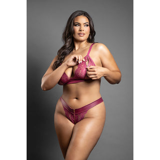 Fantasy Lingerie Domina Bralette & Panty with Zipper Details Berry