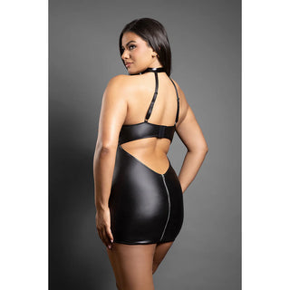 Fantasy Lingerie Domina Chemise with Zipper Details & Buckle Halter Dress Fetish Wear