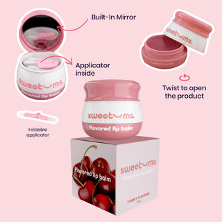 Sweetums Cherry Flavored Vegan Lip Balm With Built-in Mirror & Applicator