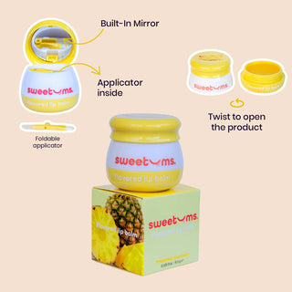 Sweetums Pineapple Flavored Vegan Lip Balm With Built-in Mirror & Applicator