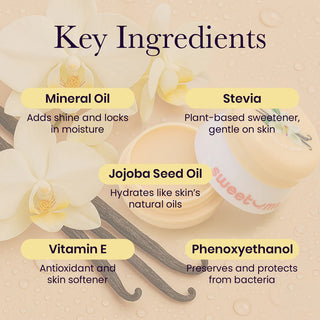 Sweetums Vanilla Flavored Vegan Lip Balm With Built-in Mirror & Applicator