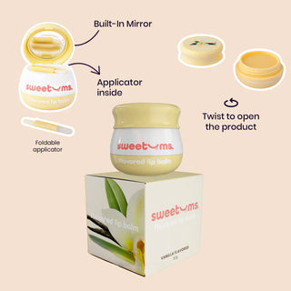 Sweetums Vanilla Flavored Vegan Lip Balm With Built-in Mirror & Applicator