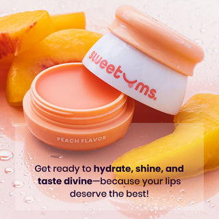 Sweetums Peach Flavored Vegan Lip Balm With Built-in Mirror & Applicator