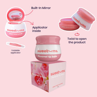 Sweetums Sweet Rose Flavored Vegan Lip Balm With Built-in Mirror & Applicator