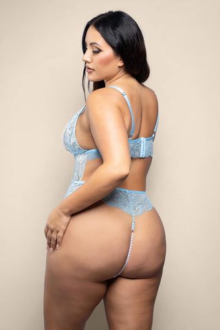 Fantasy Lingerie Opulence Split Pearl Cup Crotchless Teddy with Adjustable Pearl G-String