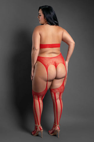 Fantasy Lingerie Sheer Stripped Down Halter Teddy Bodystocking with Cut-Out Back
