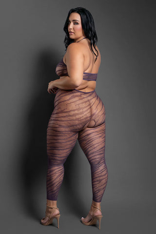 Fantasy Lingerie Sheer Set Me Free Footless Open-Crotch Halter Bodystocking