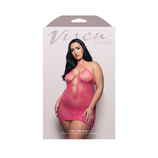 Fantasy Lingerie Vixen Call Me Baby Criss-Cross Halter Tie Dress with Pearl Details Hot Pink