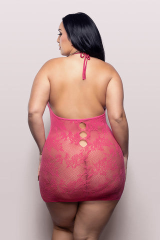 Fantasy Lingerie Vixen Call Me Baby Criss-Cross Halter Tie Dress with Pearl Details Hot Pink