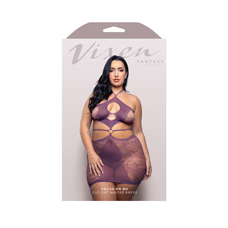 Fantasy Lingerie Vixen Focus On Me Cut-Out Halter Dress Purple Wisteria