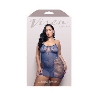 Fantasy Lingerie Vixen When Stars Align Rhinestone Halter Dress Blue