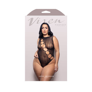 Fantasy Lingerie Vixen Latest Obsession Teddy with Diagonal Rhinestone Accent Cut-Outs Black