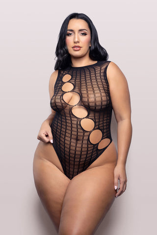 Fantasy Lingerie Vixen Latest Obsession Teddy with Diagonal Rhinestone Accent Cut-Outs Black