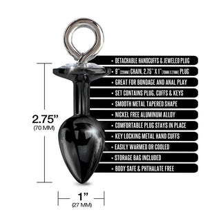 Nixie Metal Butt Plug & Attached Furry Handcuff Set Medium