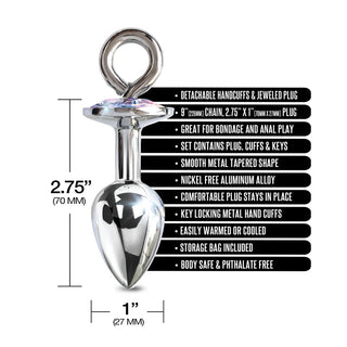 Nixie Metal Butt Plug & Attached Furry Handcuff Set Medium