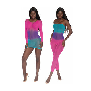 Dreamgirl Reversible Ombre Neon Rainbow Mesh Bodystocking
