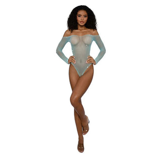 Dreamgirl Rhinestone Off Shoulder Bodystocking Teddy