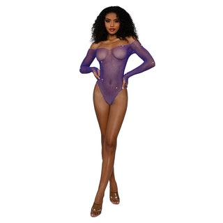 Dreamgirl Rhinestone Off Shoulder Bodystocking Teddy