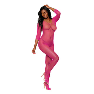 Dreamgirl Three-Quarter Sleeve Fishnet Bodystocking Open-Crotch