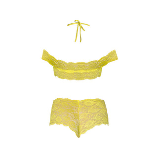 Magic Silk Daffodil Dreams Bardot Sleeve Halter Top & Boy Short Set Yellow
