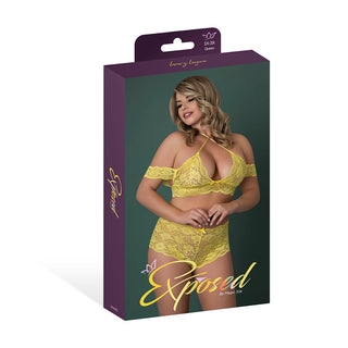 Magic Silk Daffodil Dreams Bardot Sleeve Halter Top & Boy Short Set Yellow