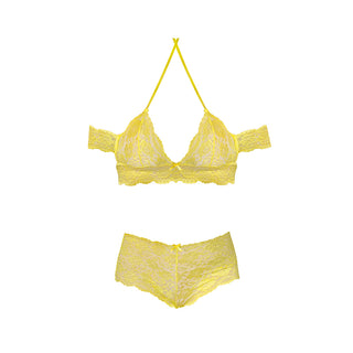 Magic Silk Daffodil Dreams Bardot Sleeve Halter Top & Boy Short Set Yellow