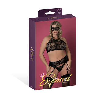 Magic Silk Sinful Halter Bra, Garter, Panty & Mask Set Black