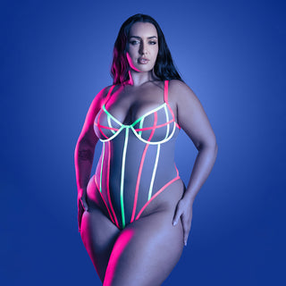 Fantasy Lingerie Glow Full Gauge Teddy with UV Elastic Binding Detail