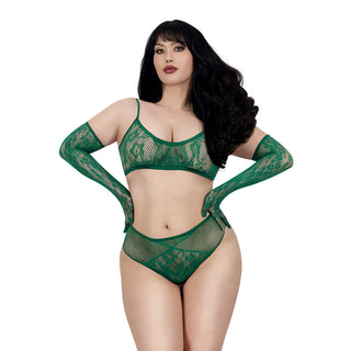 Dreamgirl Lace Seamless 3-Piece Set Emerald