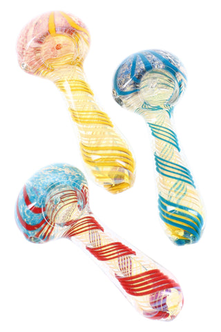 Color-Changing Spiral Frit Spoon Pipe “Twist Lightshow” – 3.5″ – Assorted Colors