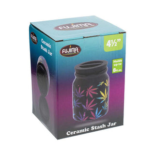 LARGE CERAMIC STASH JAR - WEED LEAFS