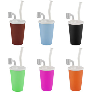 Soda Cup Silicone Oil Rig - 9" / 14mm F / Colors Vary - Horny Stoner