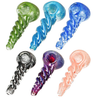 Small Heavy Twisted Frit Glass Pipe - 3" / Colors Vary - Horny Stoner