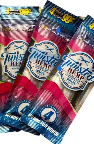 Twisted Hemp Organic Natural 4 Wraps Per Pack Tropical Breeze Flavor (3 Count) - Horny Stoner
