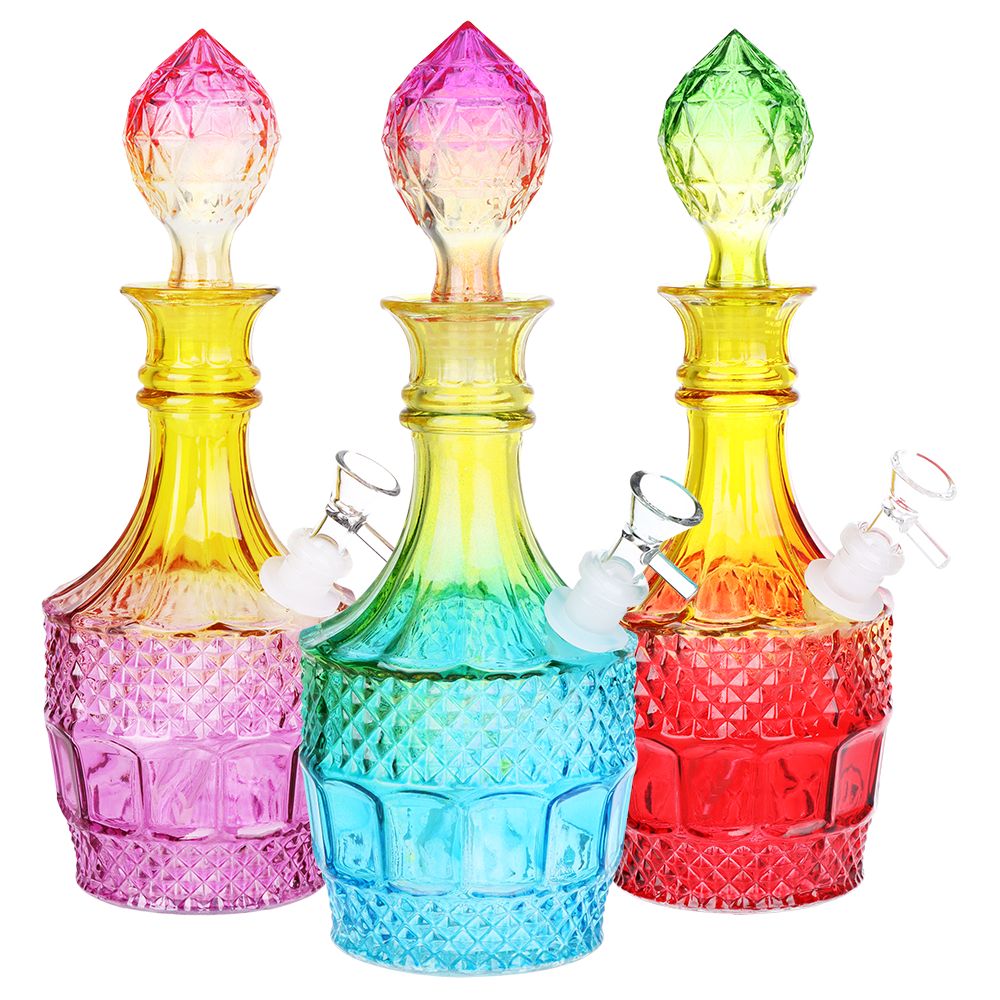 Vintage Decanter Ombre Glass Water Pipe - Liquor / 12" / 14mm F / Colors Vary - Horny Stoner