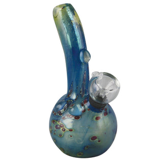 Double Glass Water Pipe- 5.25" / Grommet / Blue w/ Red Spots - Horny Stoner