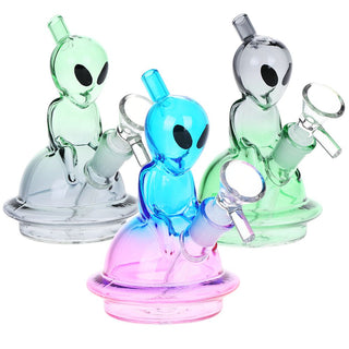 Alien UFO Ombre Mini Glass Water Pipe - 5" / 14mm F / Colors Vary - Horny Stoner